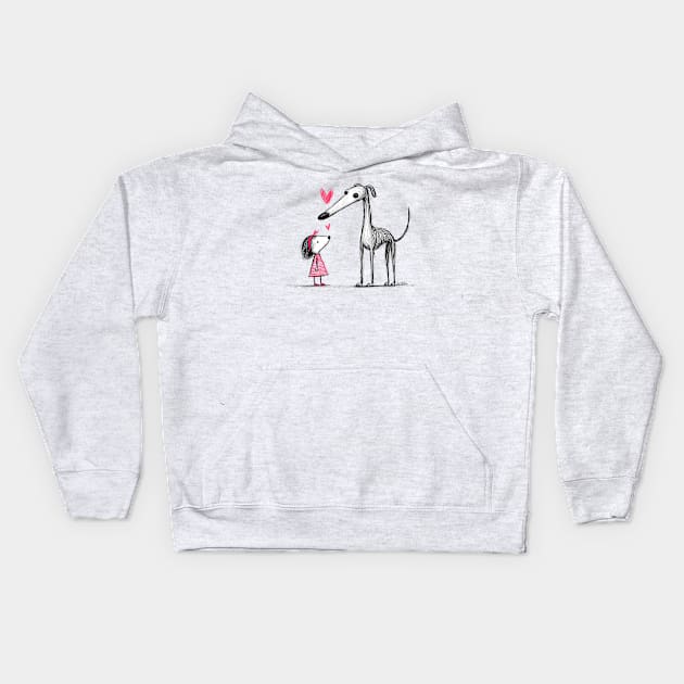 Greyhound dog and Friend Kids Hoodie by Greyhounds Are Greyt